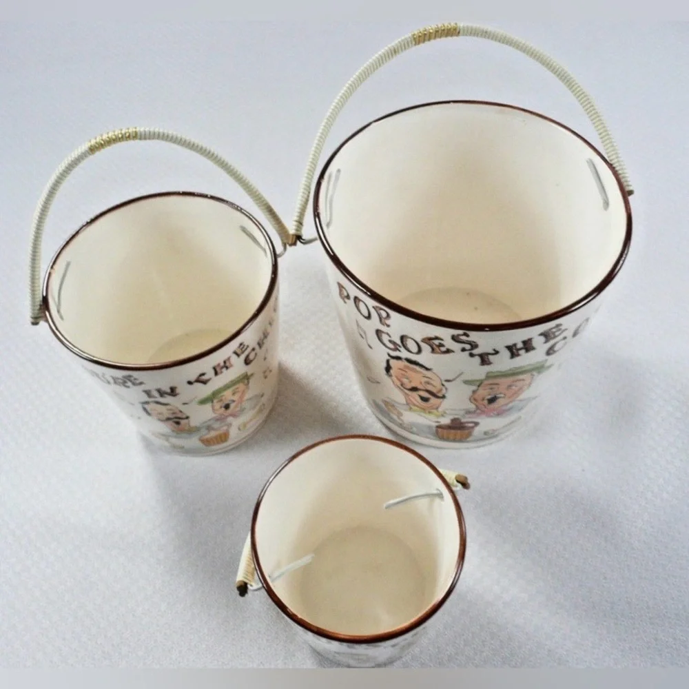 Vintage 50’s TILSO 3-pcs Hand-painted Ceramic Snack Bucket #0301265